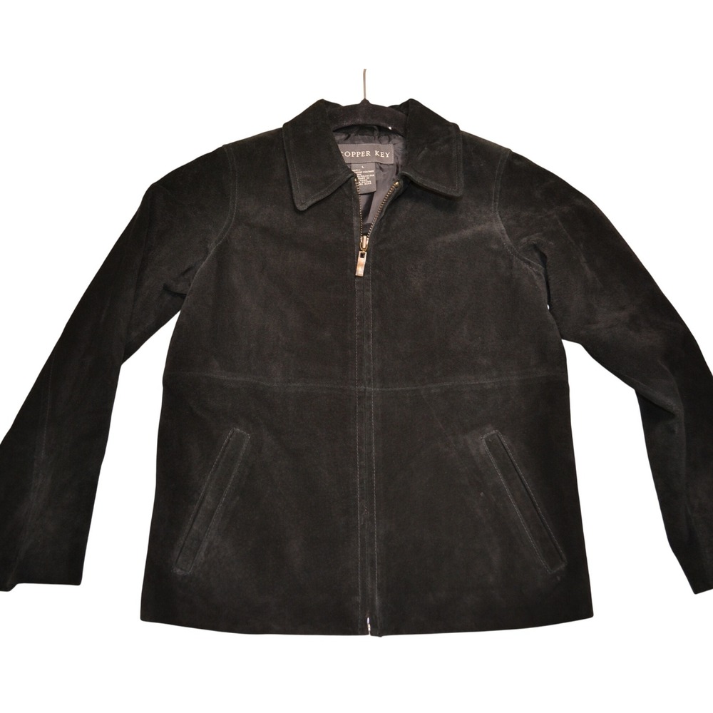 Copper Key Kids‎ Genuine Leather Jacket Size L Black Collared Zip Front